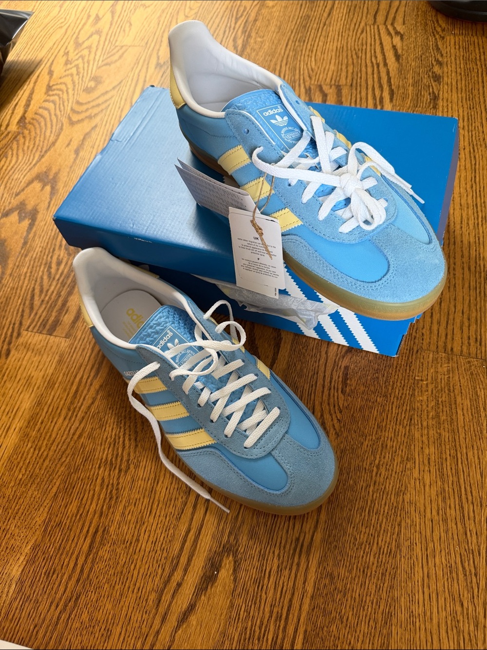 adidas Gazelle Sneakers in Light Blue & Cream Yellow